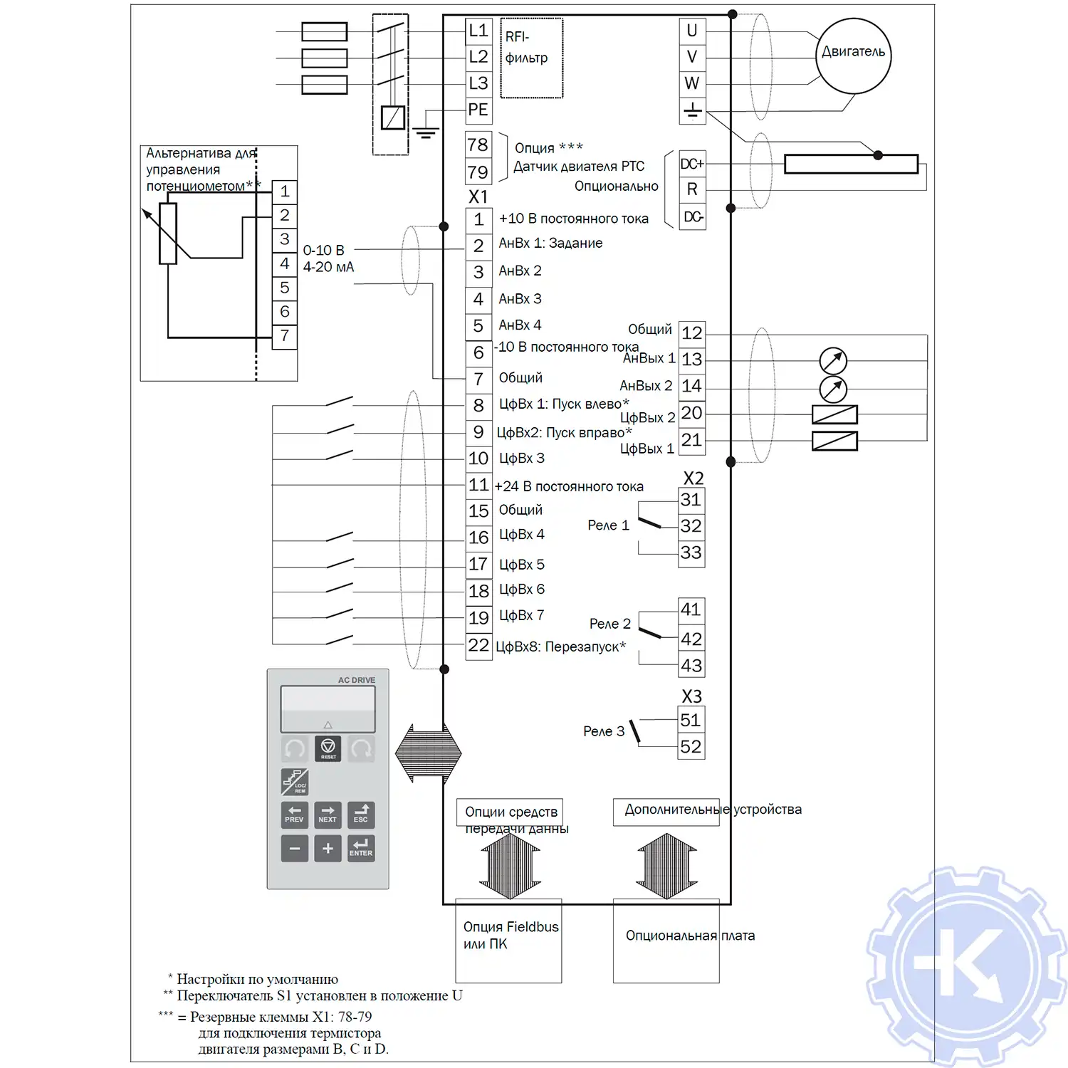 Схема подключения частотного преобразователя Emotron VFX Схема подключения частотного преобразователя Emotron VFX