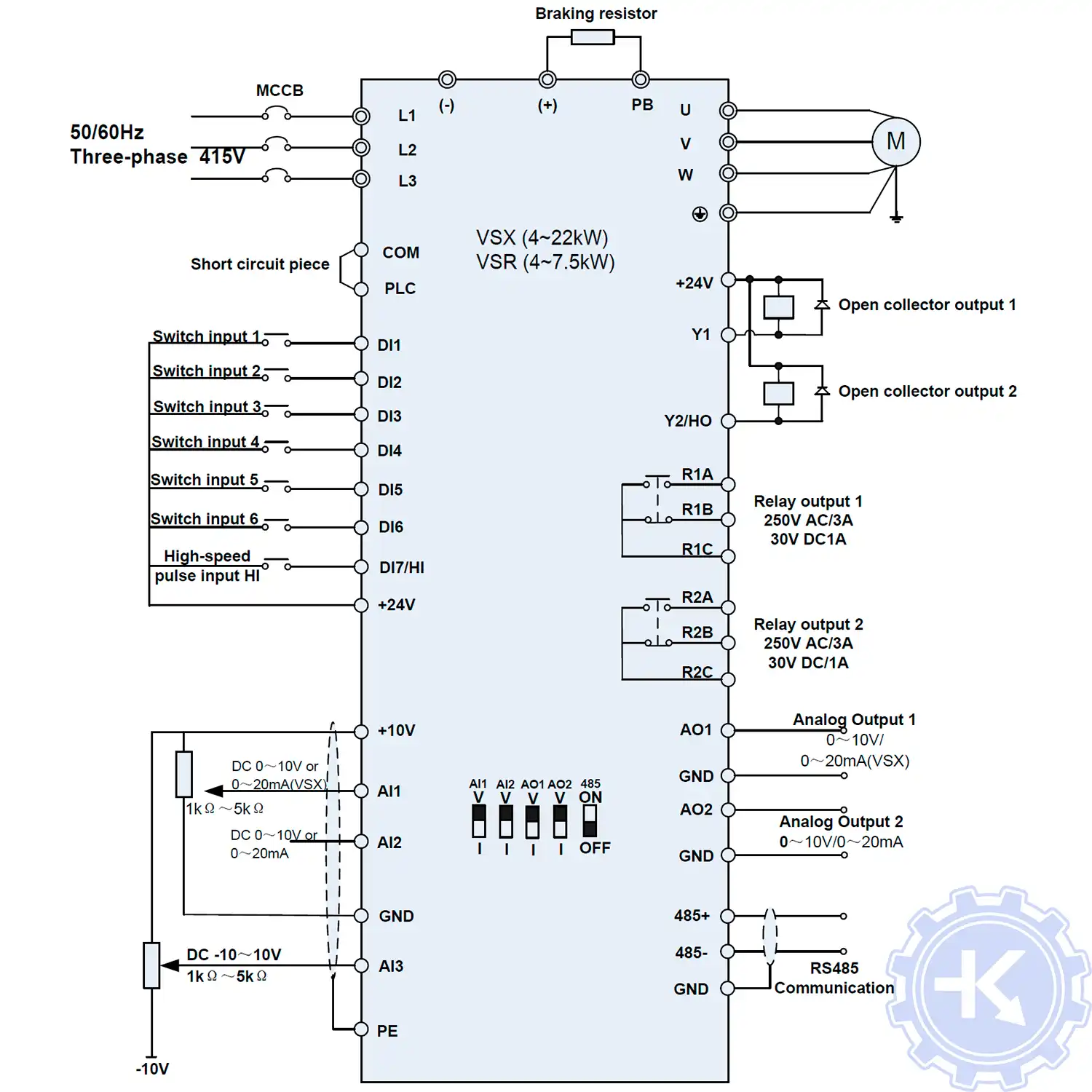 Схема подключения частотного преобразователя Emotron VSX, VSM, VSR, VSE, VSS Схема подключения частотного преобразователя Emotron VSX, VSM, VSR, VSE, VSS