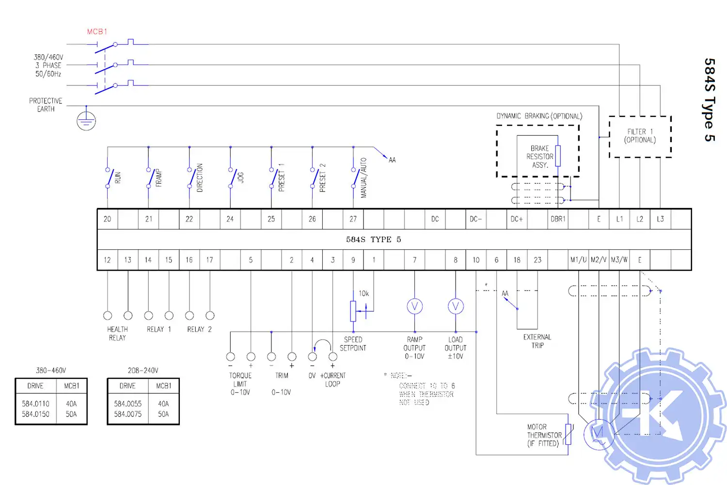 Схема электрических соединений Eurotherm 584S Type 5 Схема электрических соединений Eurotherm 584S Type 5