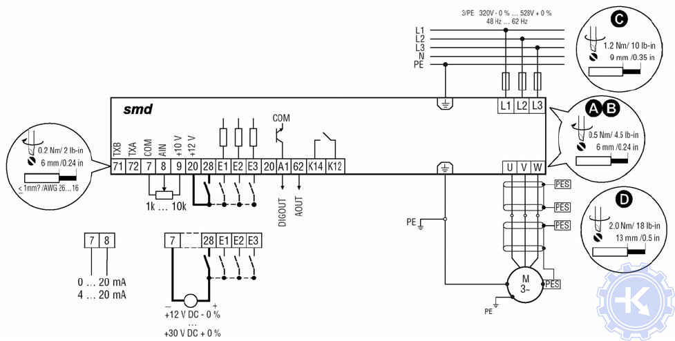 Схема подключения частотного преобразователя Lenze SMD Схема подключения частотного преобразователя Lenze SMD