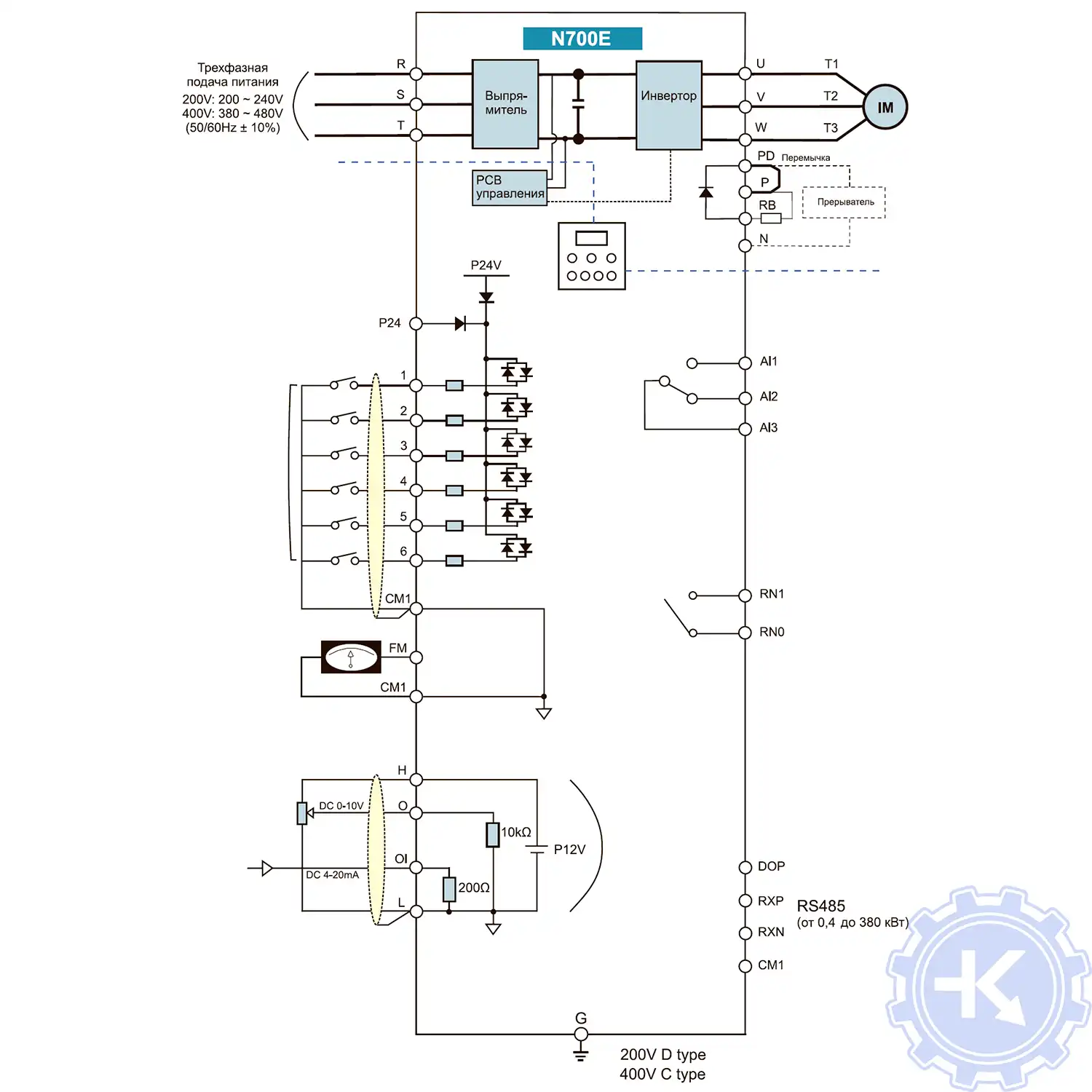 Схема подключения частотного преобразователя HYUNDAI N700E Схема подключения частотного преобразователя HYUNDAI N700E