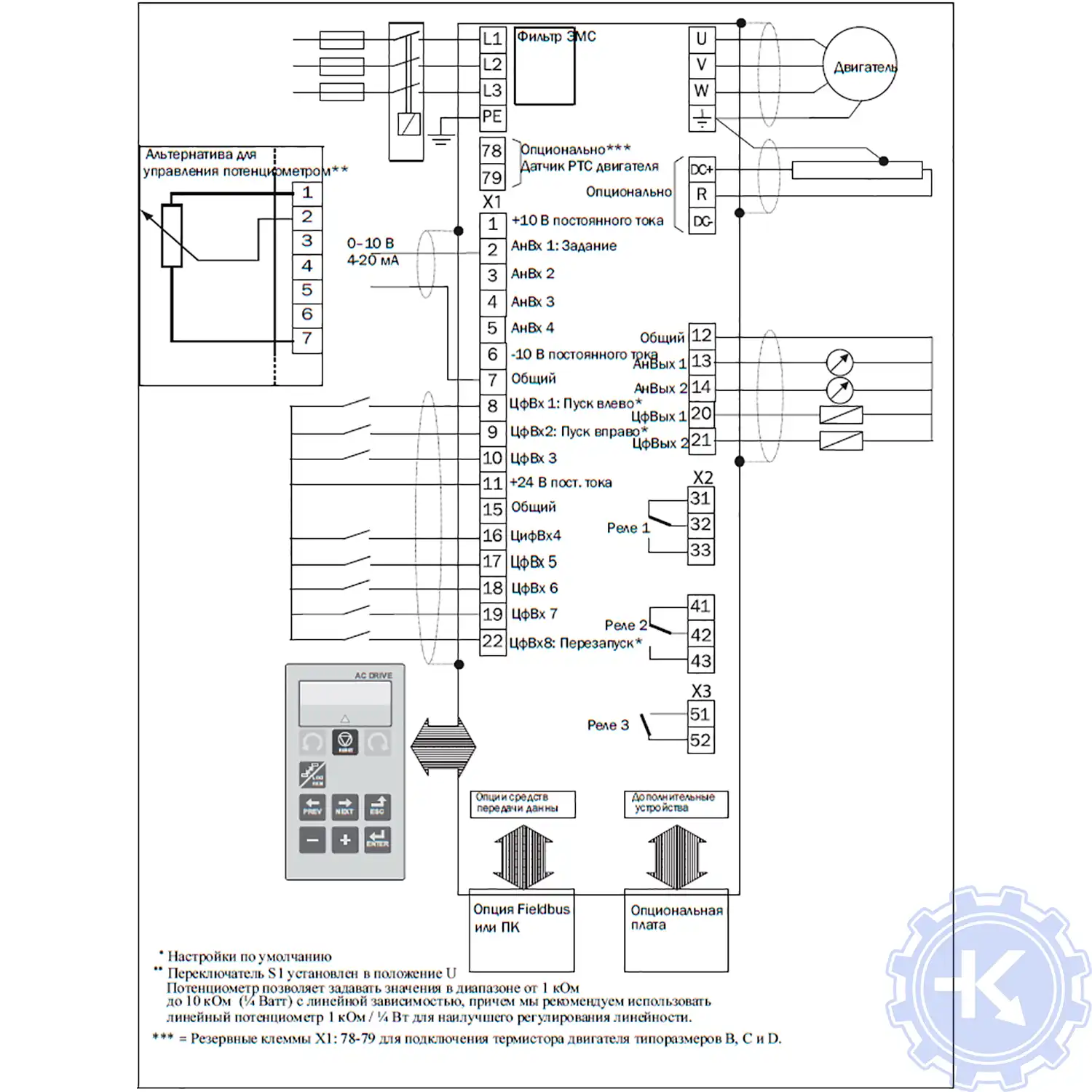 Схема подключения частотного преобразователя Emotron FDU Схема подключения частотного преобразователя Emotron FDU
