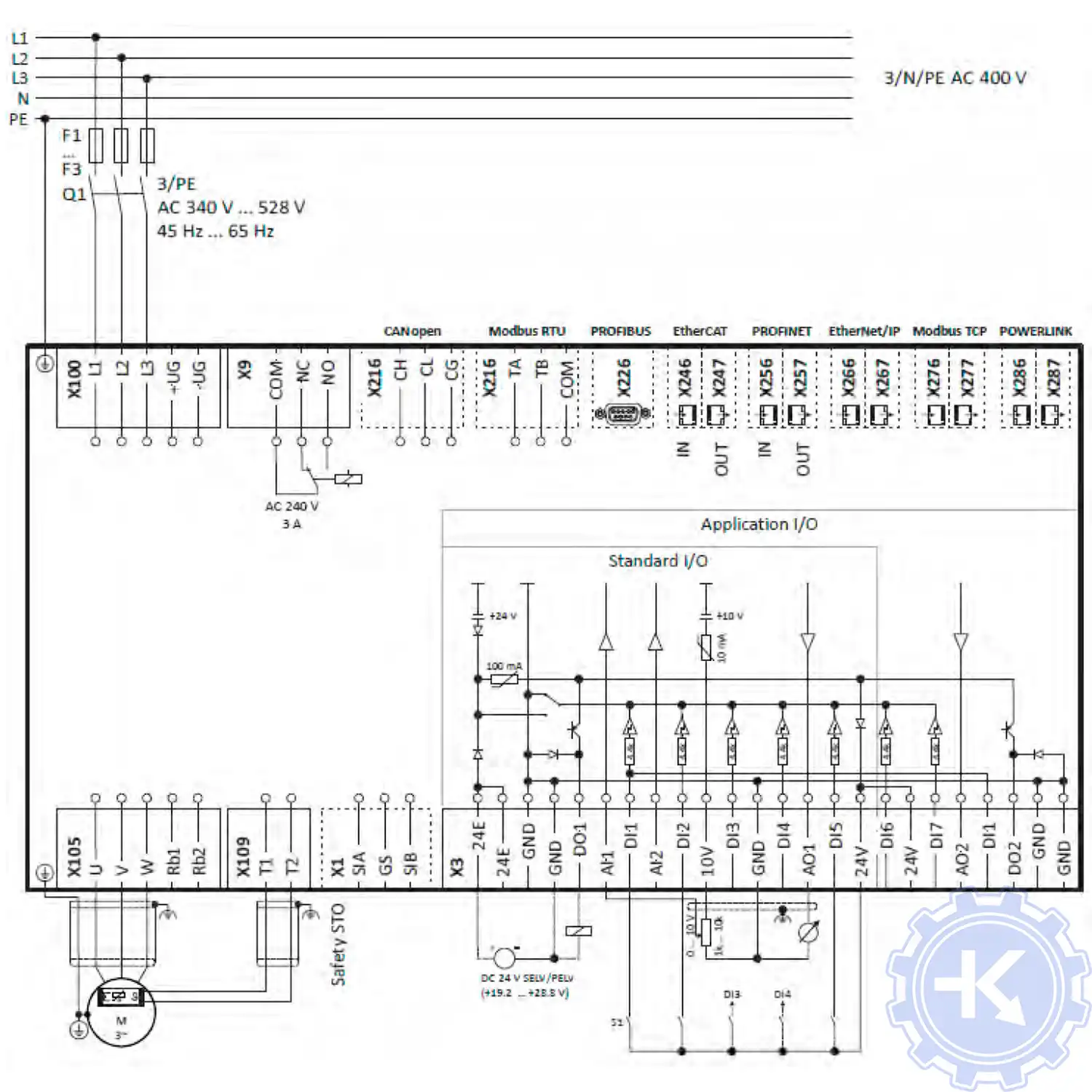 Схема подключения частотного преобразователя Emotron DSV Схема подключения частотного преобразователя Emotron DSV