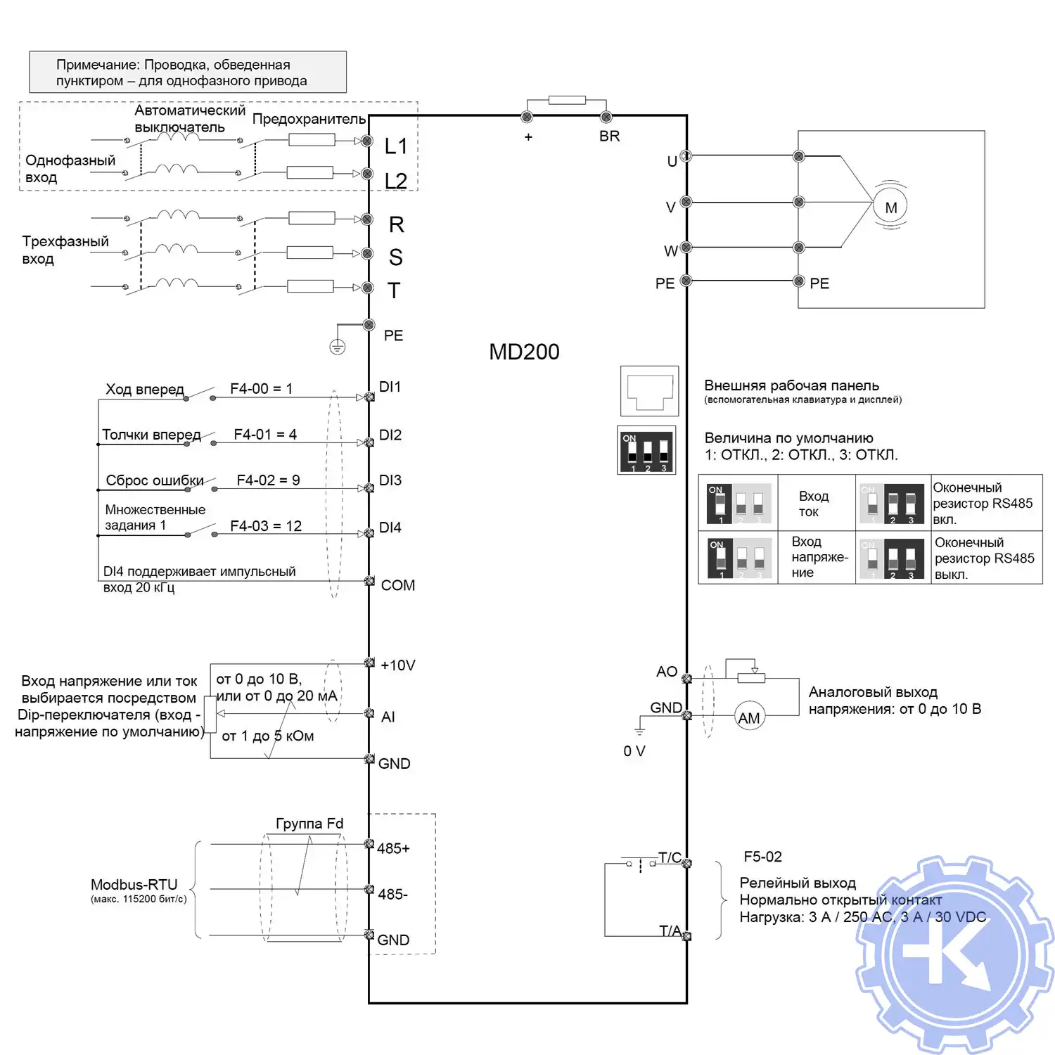 Схема подключения преобразователей частоты INOVANCE MD200XXX Схема подключения преобразователей частоты INOVANCE MD200XXX