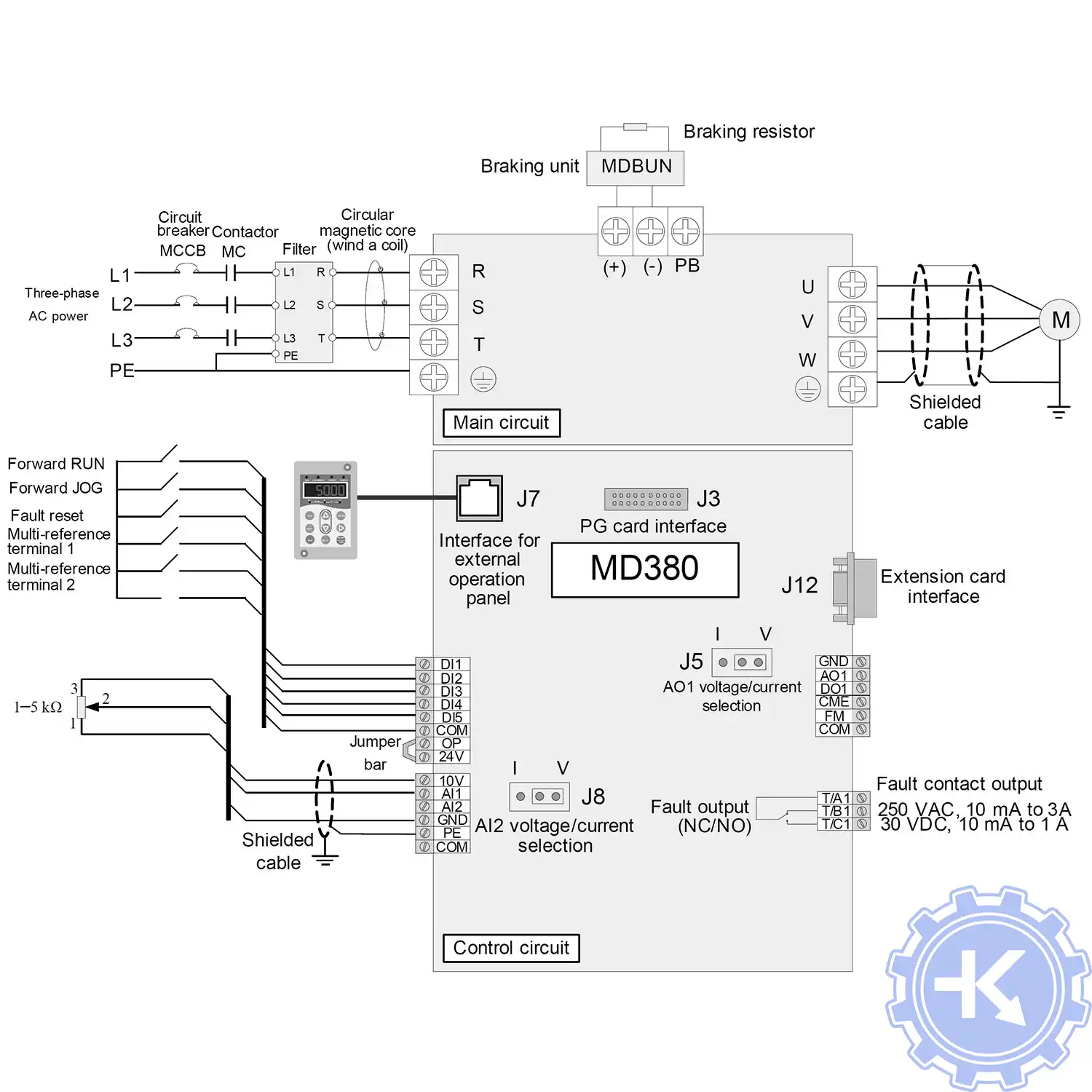 Схема подключения преобразователей частоты INOVANCE MD380 Схема подключения преобразователей частоты INOVANCE MD380