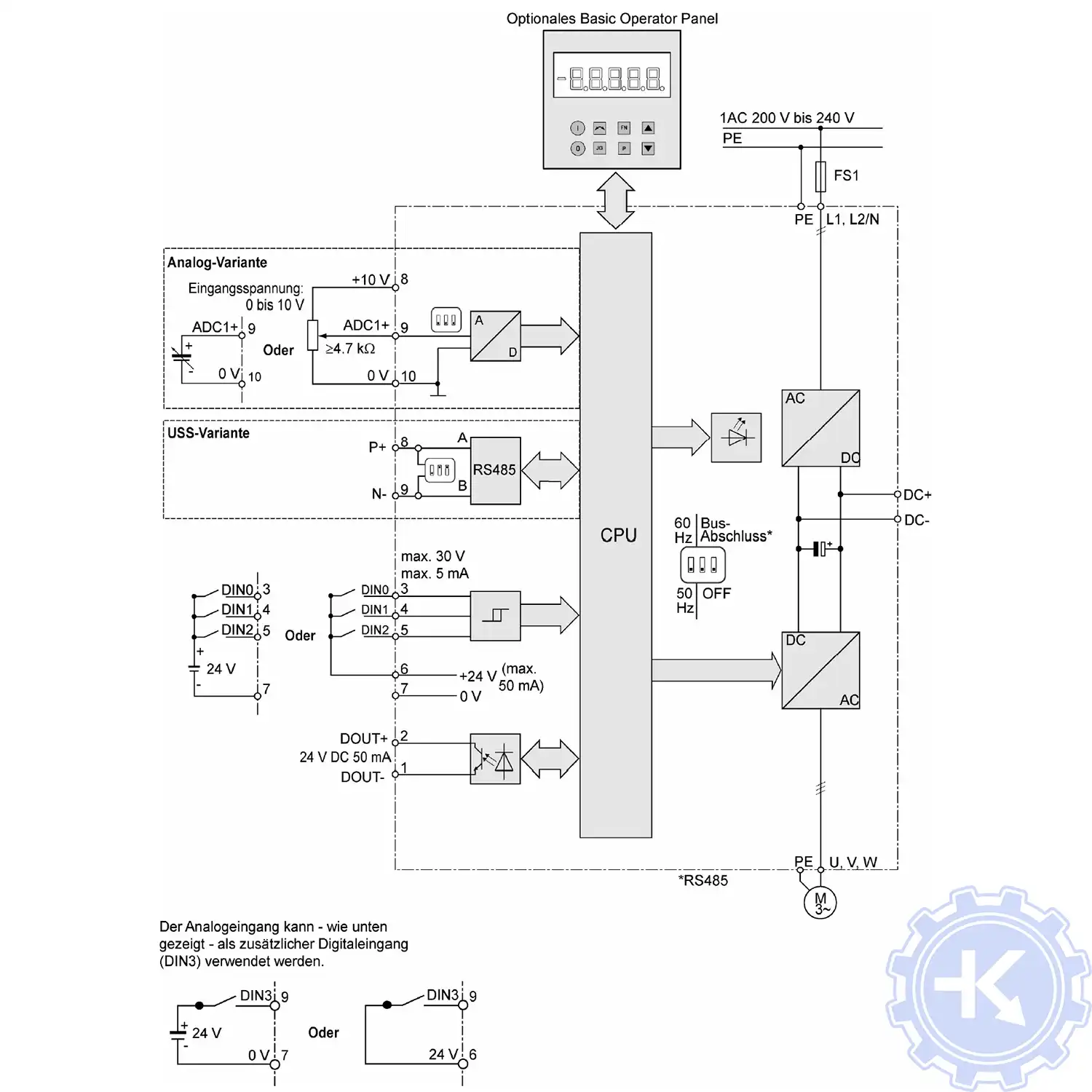 Блок схема подключения частотных преобразователей SINAMICS G110 Блок схема подключения частотных преобразователей SINAMICS G110