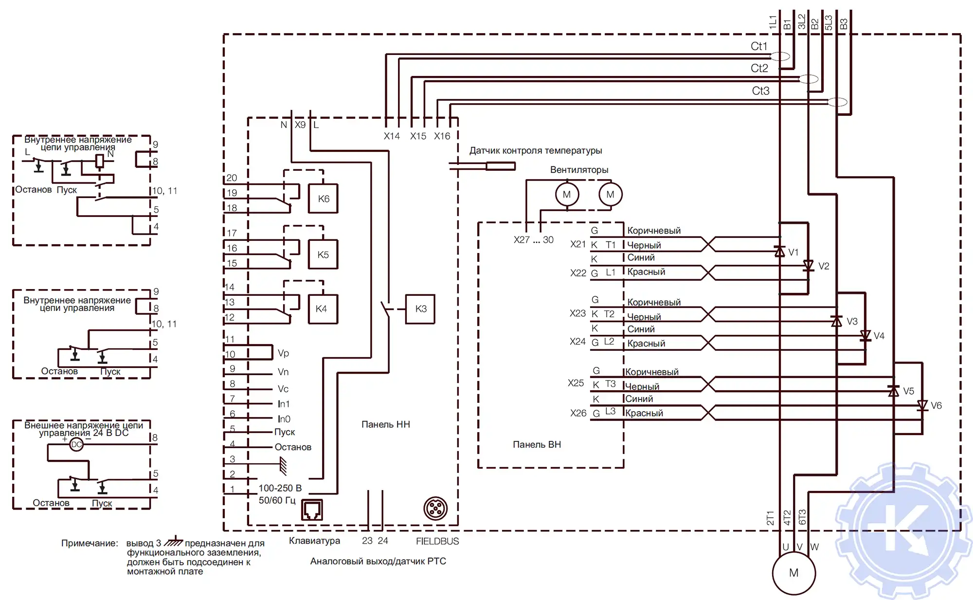 Схема подключения устройства плавного пуска, тип PST Схема подключения устройства плавного пуска, тип PST
