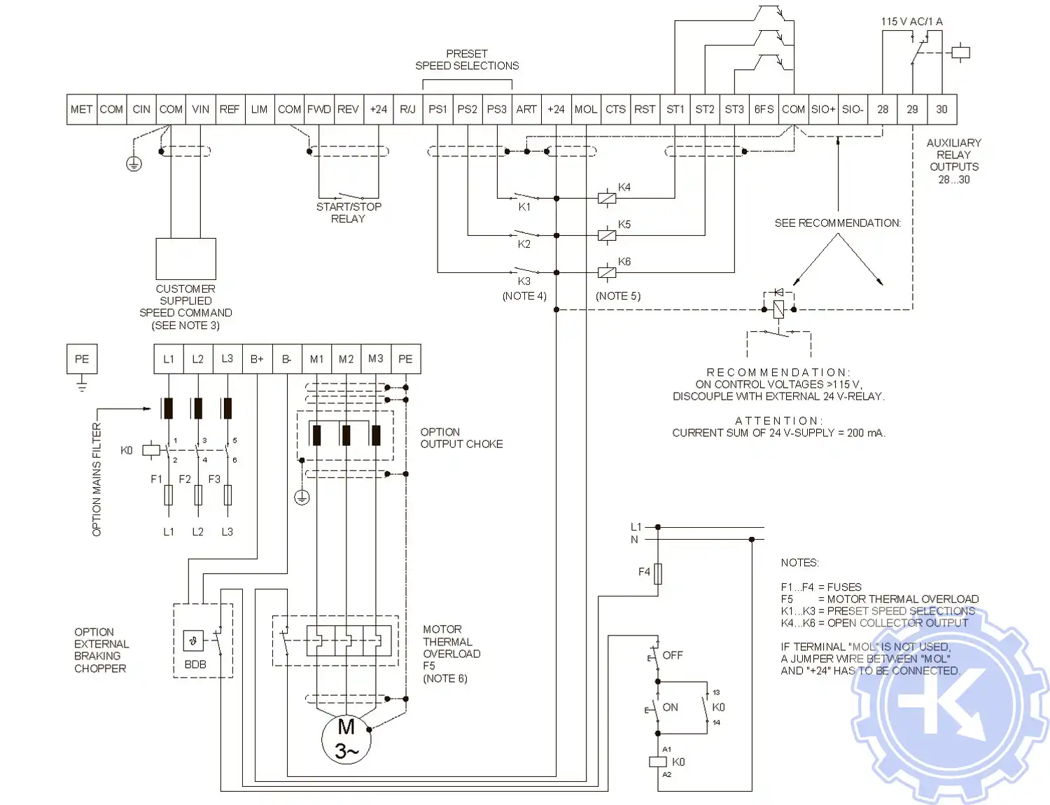 Двухпроводное управление запуском частотника Berges ACP 6000SLV, а также реализация предустановленных скоростей и коллекторных выходов. Кроме того, показано подключение различных командных сигналов скорости. Двухпроводное управление запуском частотника Berges ACP 6000SLV, а также реализация предустановленных скоростей и коллекторных выходов. Кроме того, показано подключение различных командных сигналов скорости.