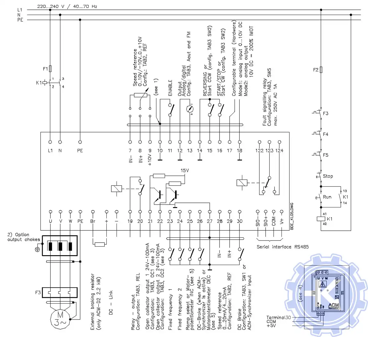Схема подключения частотника Berges ACM D2/S2 0,37кВт - 2,2кВт 230В Схема подключения частотника Berges ACM D2/S2 0,37кВт - 2,2кВт 230В