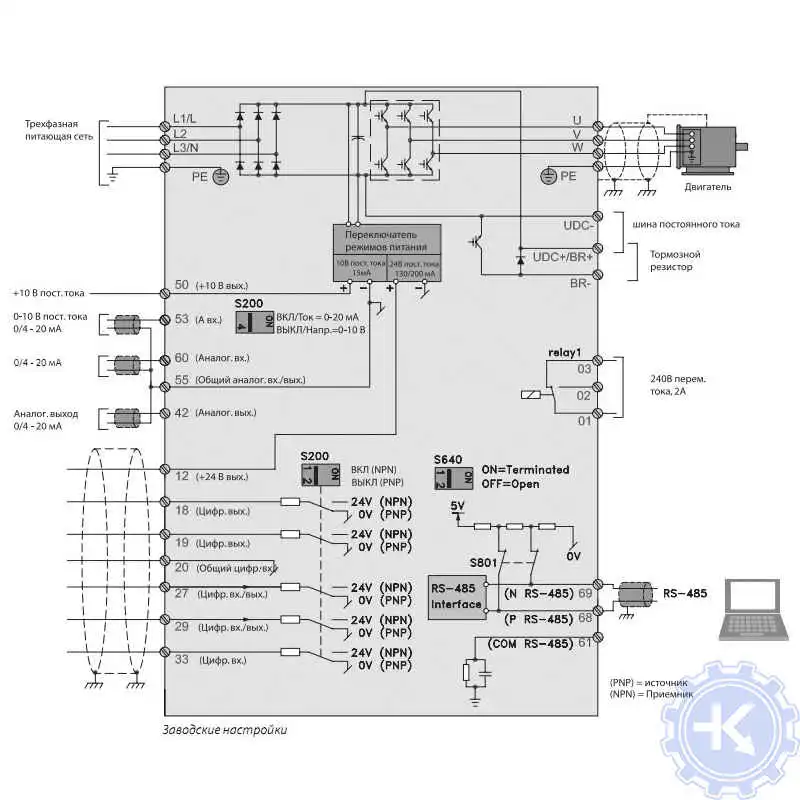 Схема подключения частотного преобразователя ABB ACS355 Схема подключения частотного преобразователя ABB ACS355