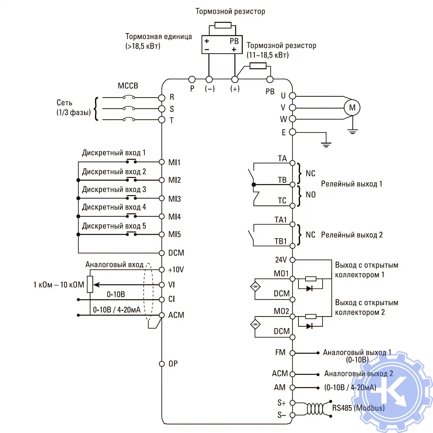 Схема подключения преобразователей частоты VECTOR100 PROxima от 11 кВт Схема подключения преобразователей частоты VECTOR100 PROxima от 11 кВт