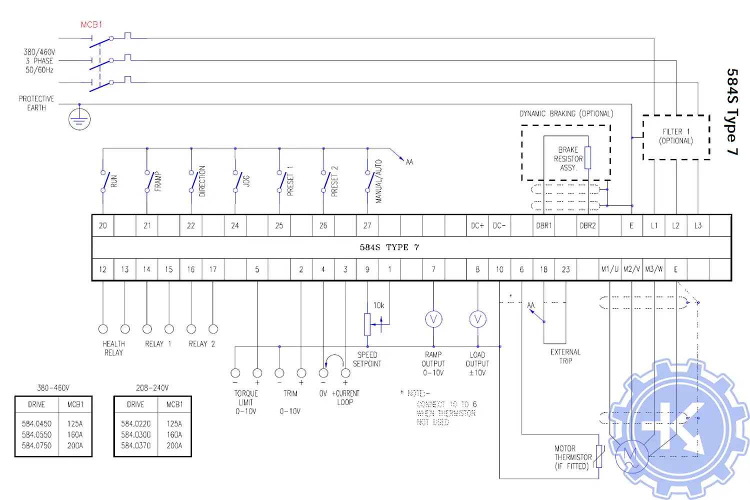 Схема электрических соединений Eurotherm 584S Type 7 Схема электрических соединений Eurotherm 584S Type 7